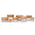 Custom 30ml 50ml cosmetic packaging glass cosmetic cream jar container with bamboo wooden lid